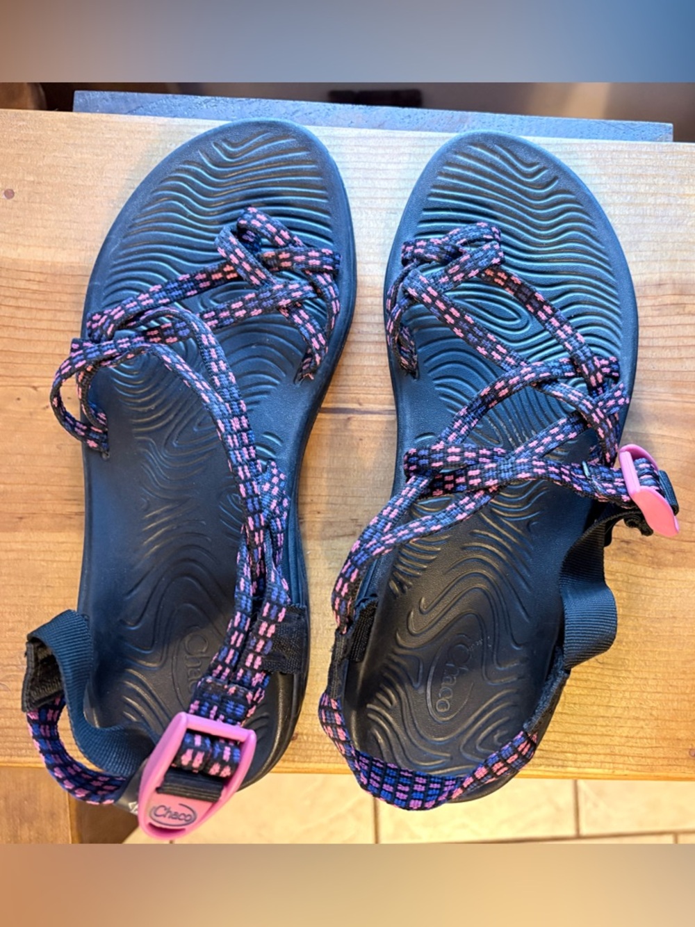 Chaco Women's Black Sandals with Pink Accent Straps